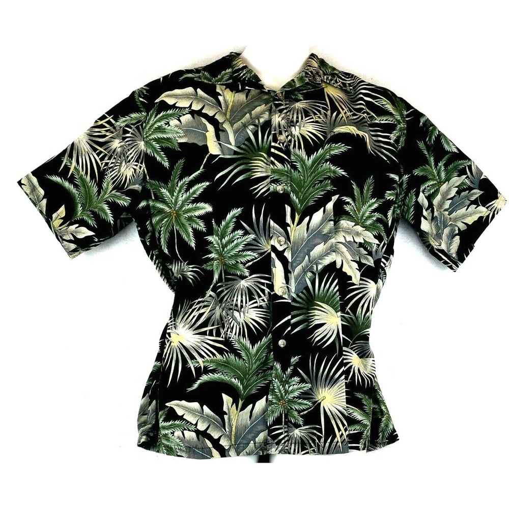 Cooke Street Honolulu Shirt Mens Large Hawaiian Black Green Tropical Vacay VTG